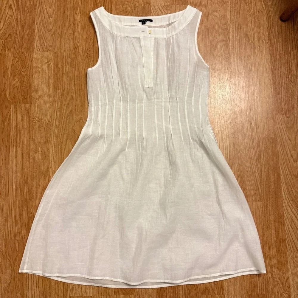 Theory Sleeveless White Sumi Dress Women's Size 6 Pleated A Line Career Casual